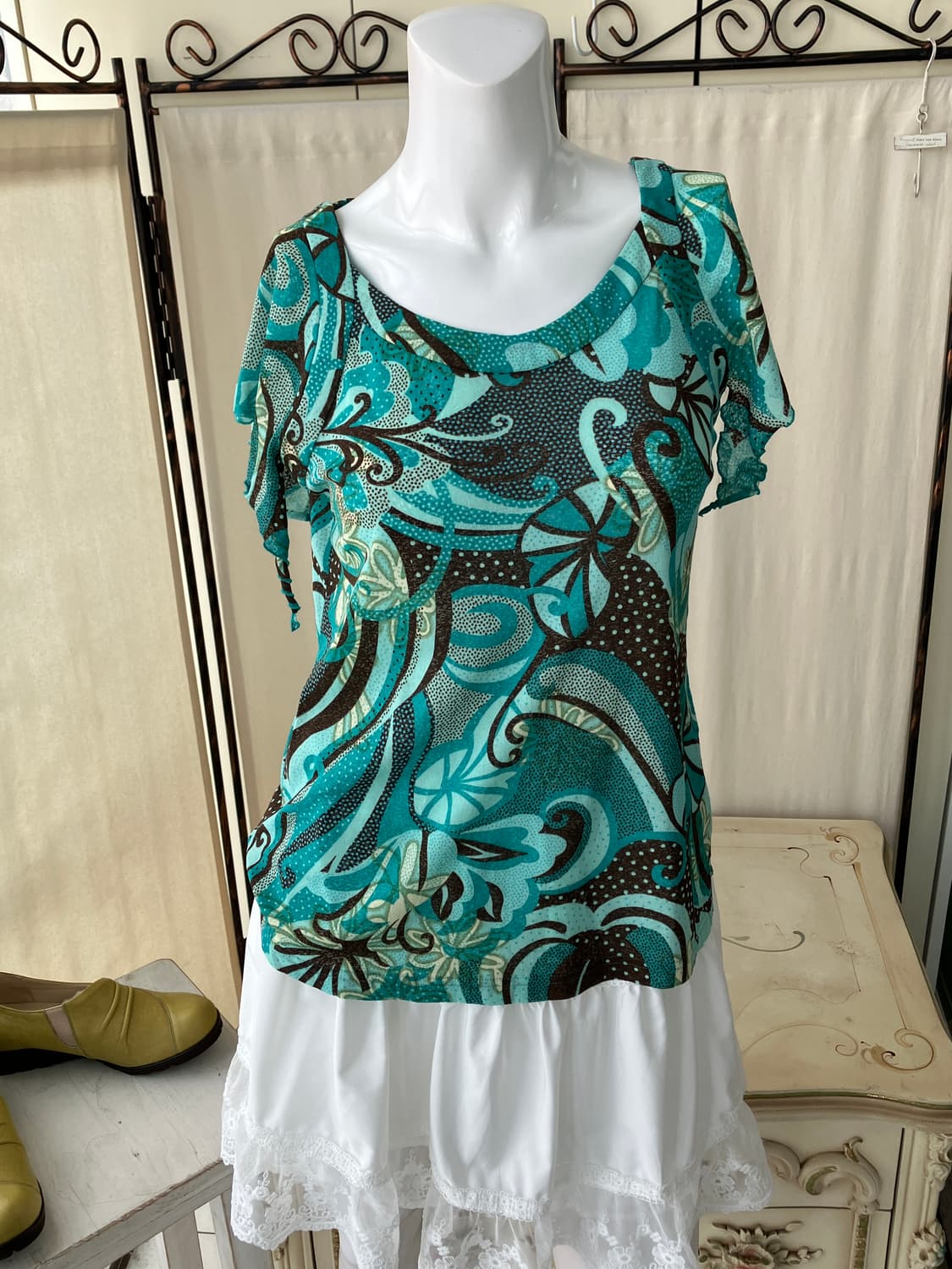 teal oriental frill blouse 상품이미지2