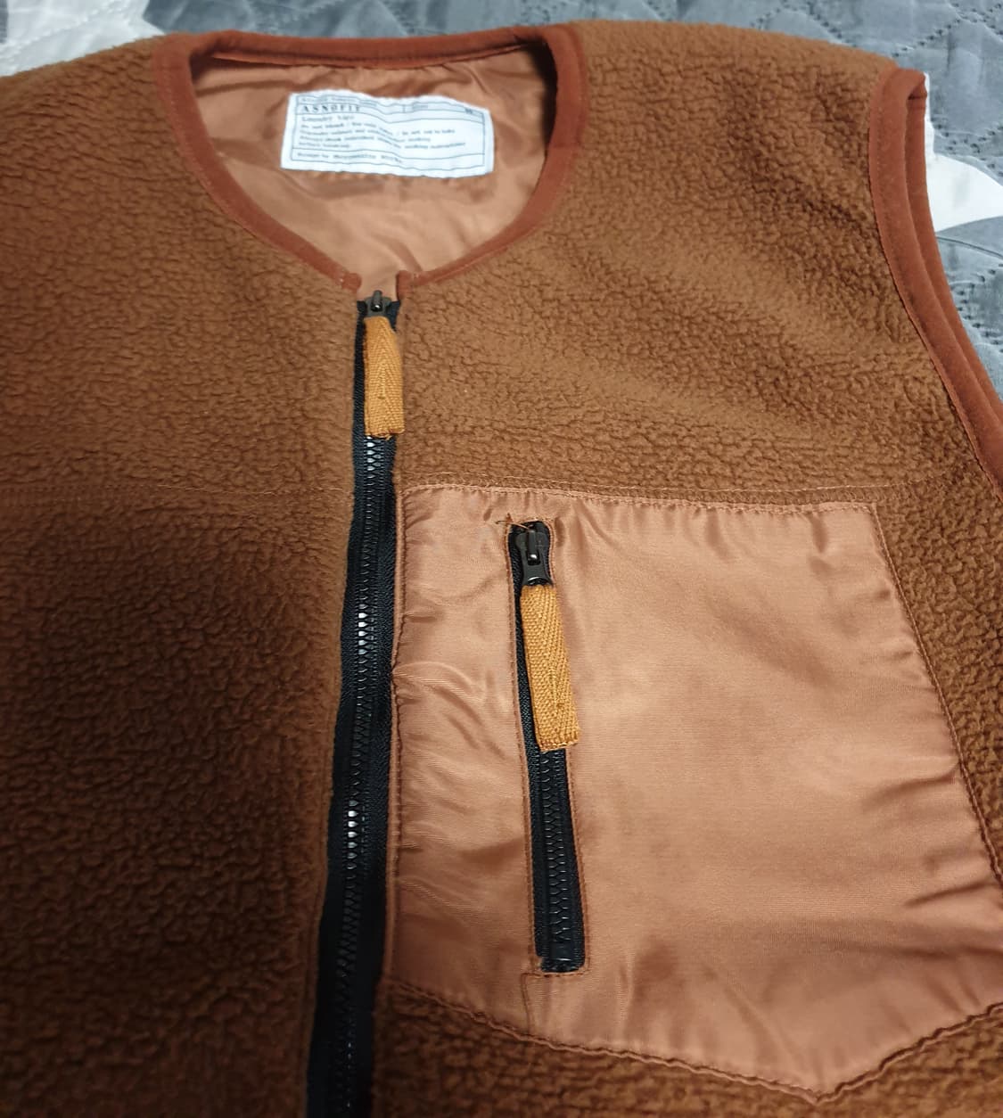 ASNOFIT 포켓집업 플리스 조끼 베스트 브라운 (M) 상품이미지2