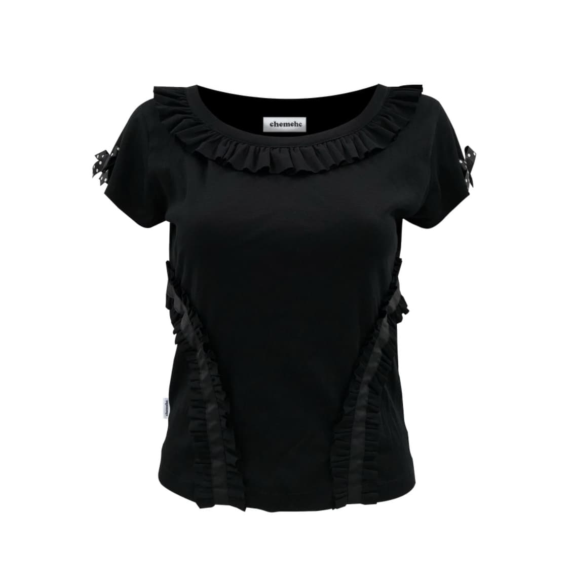 체메씨 커브드 프릴티 반팔티 블랙 (리본x) 상품이미지1