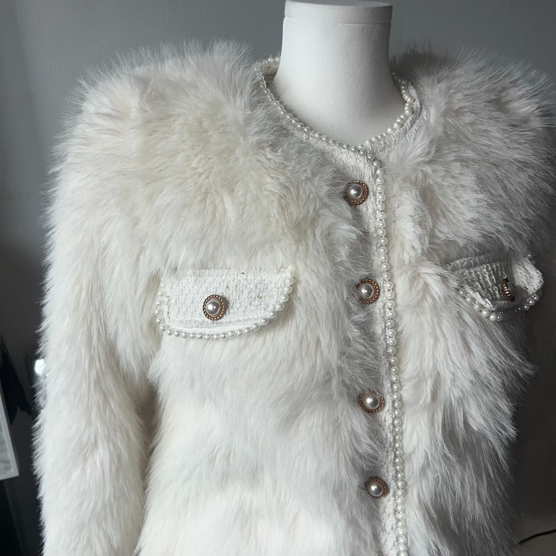 [새상품]아이보리 진주 트위드 레이어드 퍼자켓 상품이미지2