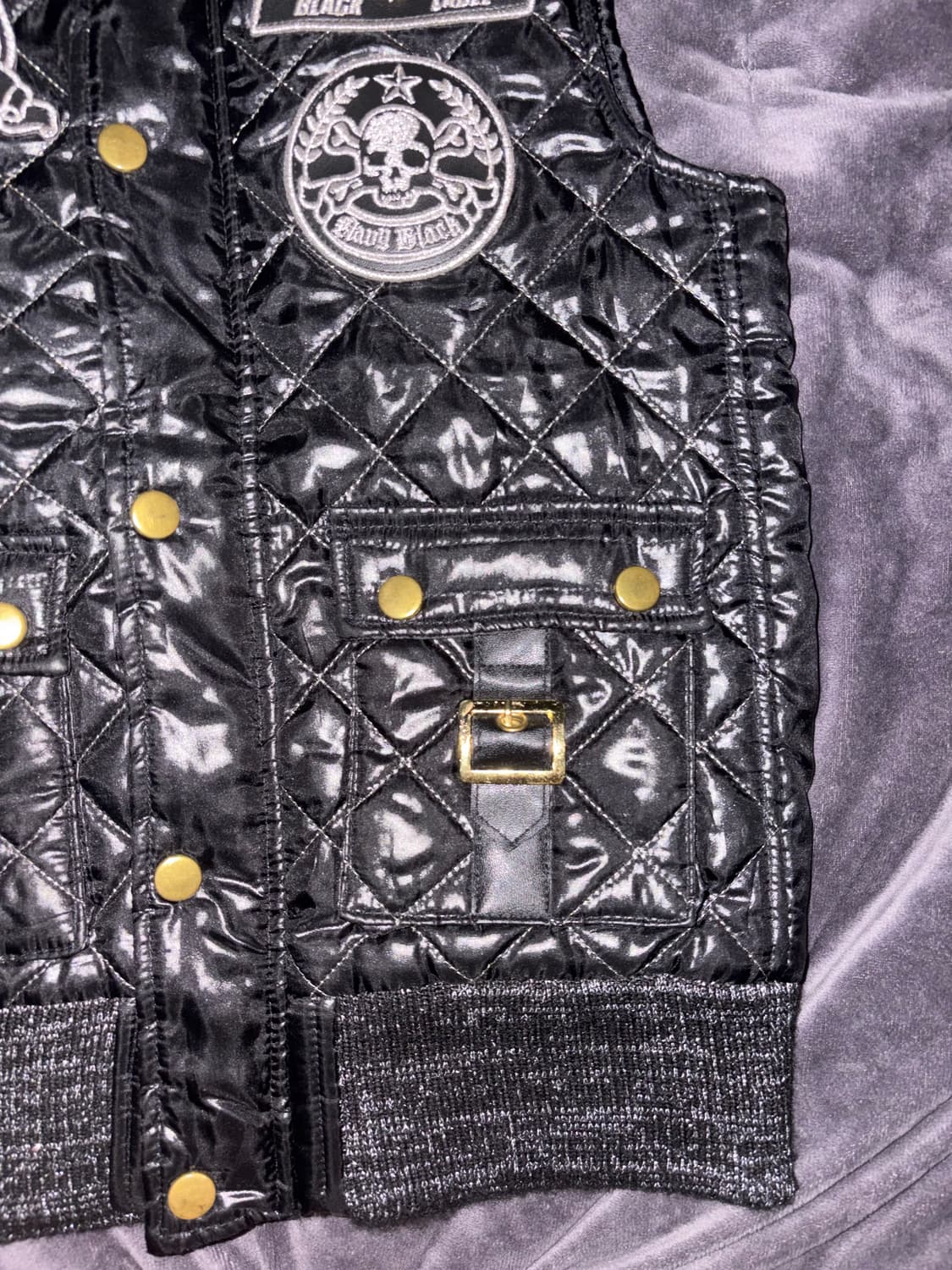 y2k깔 유광 블랙 금단추 포인트 뒷면 천사 날개 자수 펑크 고딕 패쪼 상품이미지3