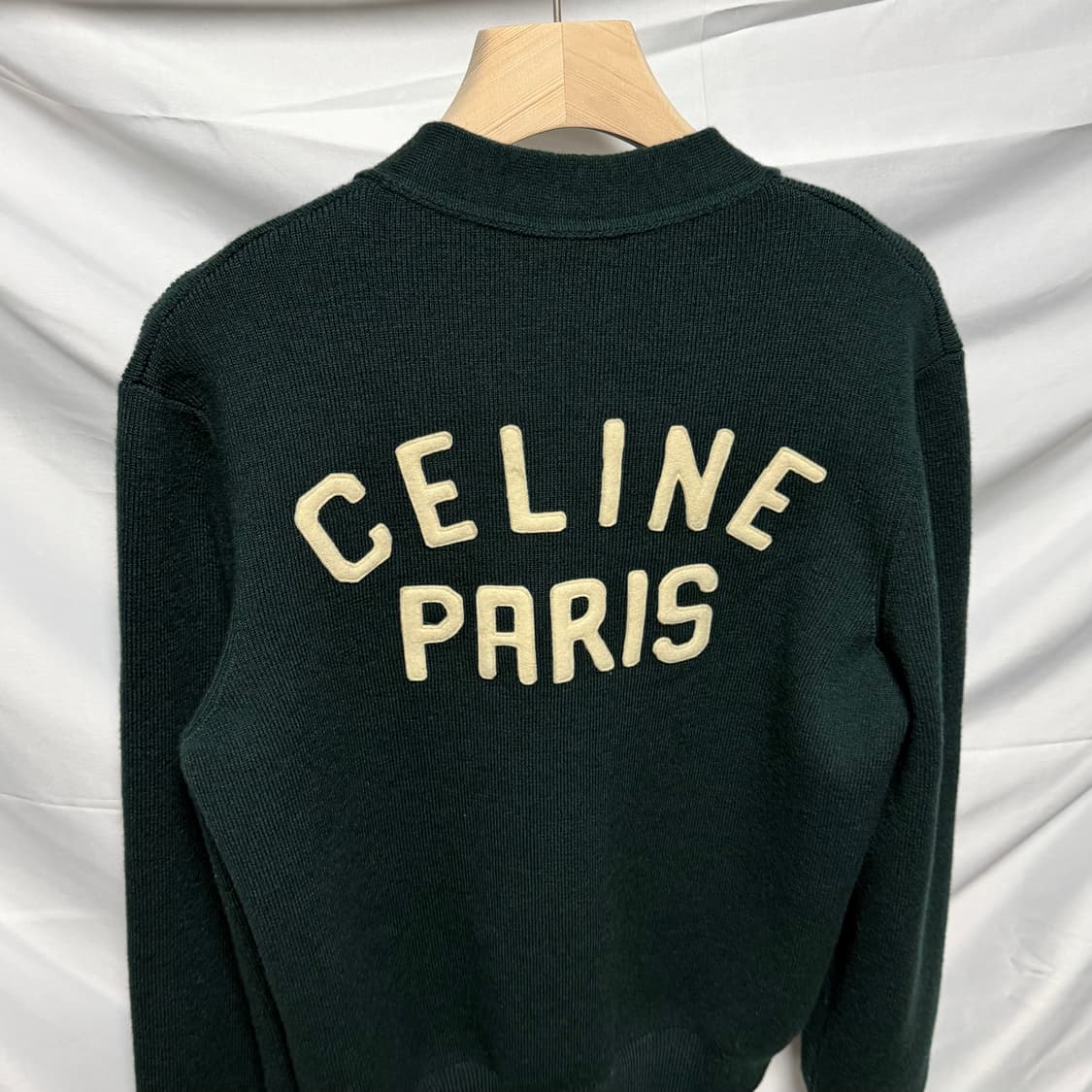 [S+급/L] 셀린느 울 컬리지 로고 가디건 그린 상품이미지5