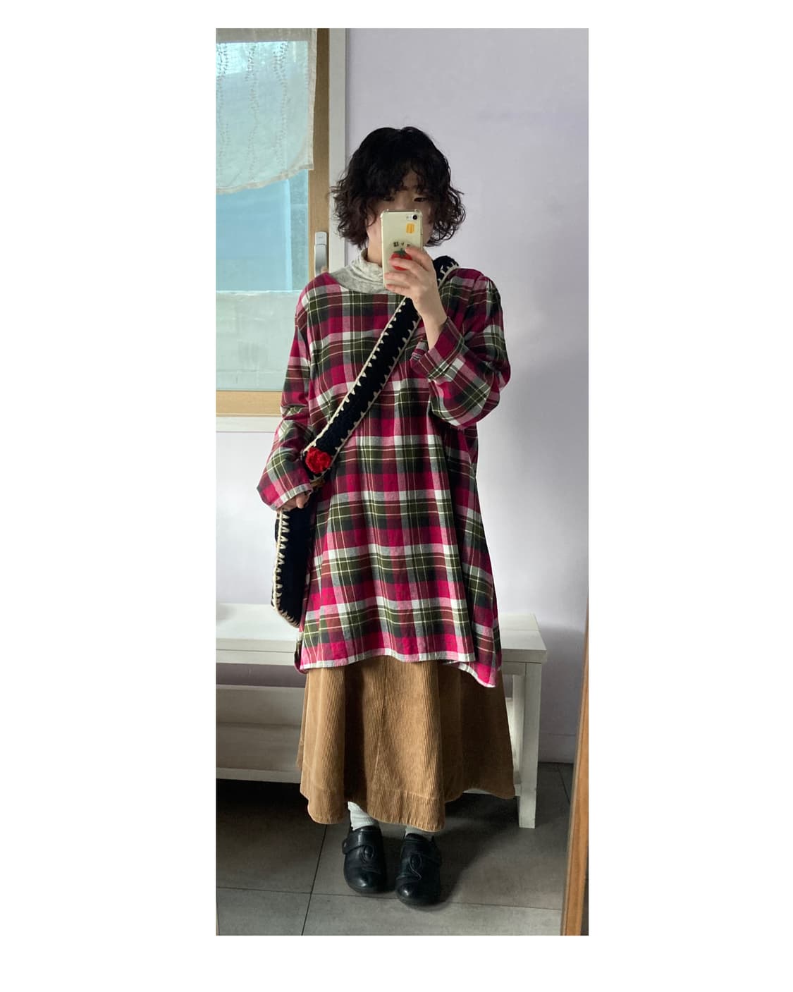 겨울 그린핑크체크 원피스 상품이미지3