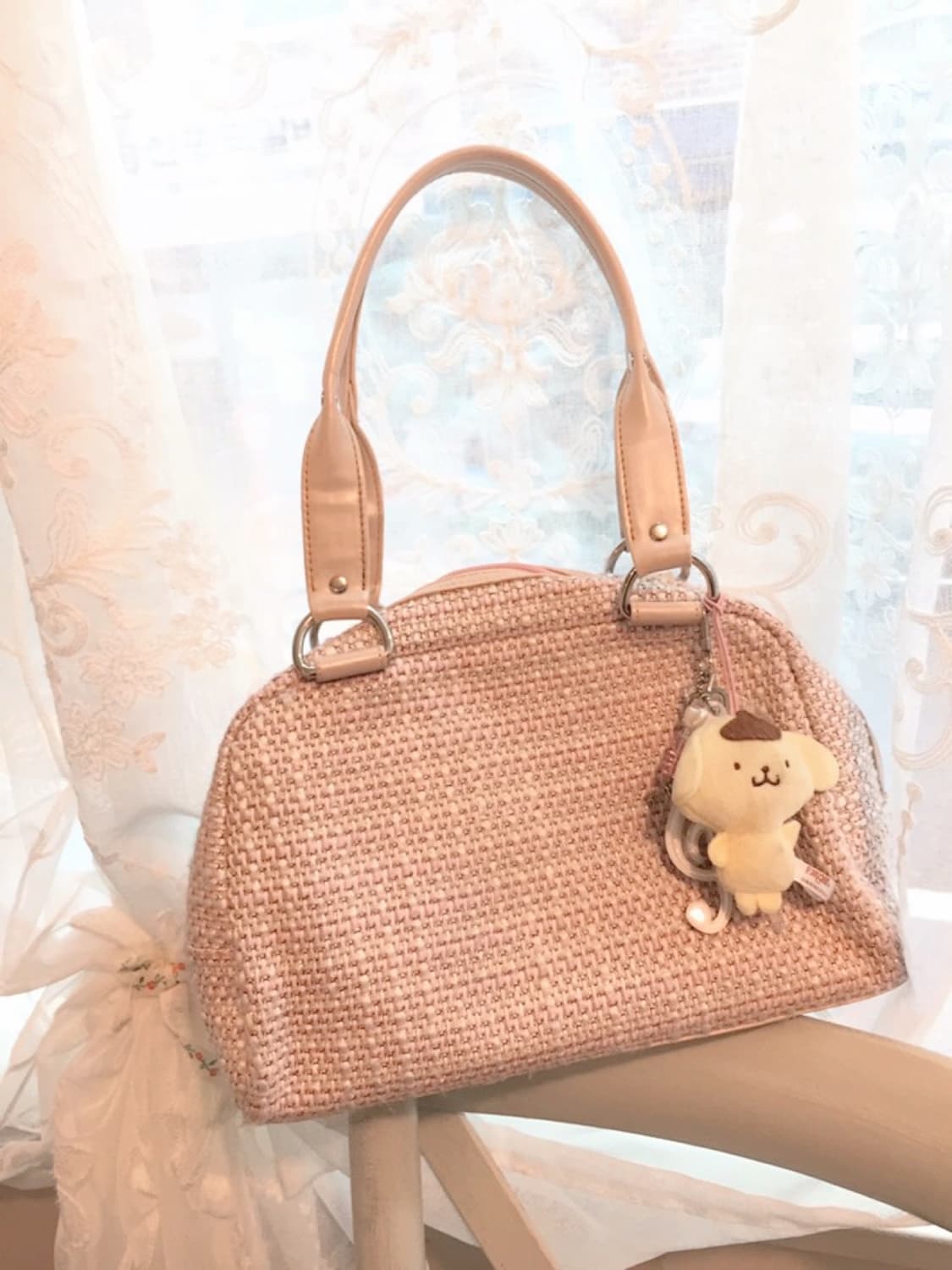 𝄞 음표키링 갸루 베이비핑크 트위드 토트백 상품이미지2