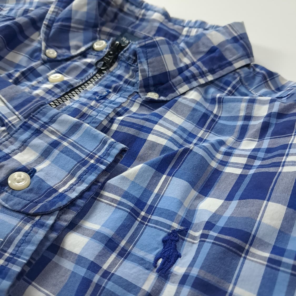 CK159 FREE 폴로 00s 블루 타탄체크 크롭 셔츠 상품이미지4