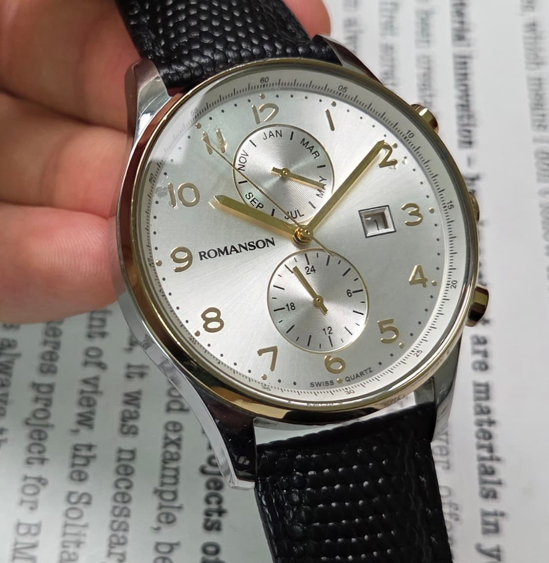 빈티지 로만손 로만투기저 콤비 쿼츠 캘린더 드레스워치 남성용 상품이미지6