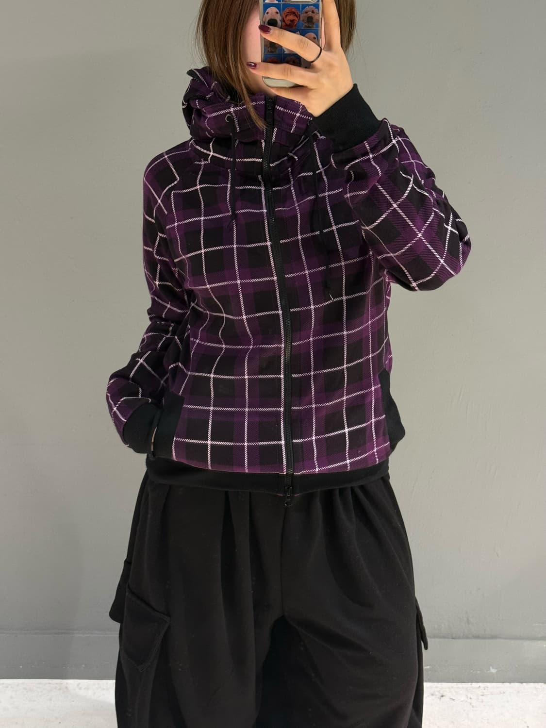 check pattern high-neck hood zip-up 상품이미지4