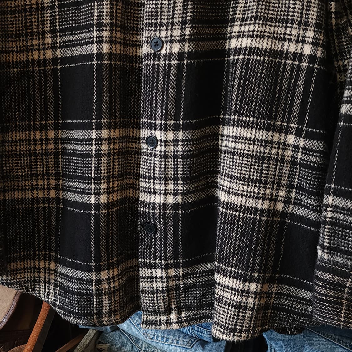 90s 아메리칸 빈티지 체크셔츠 헤비 플란넬 워크셔츠 블랙앤화이트 xl 상품이미지7