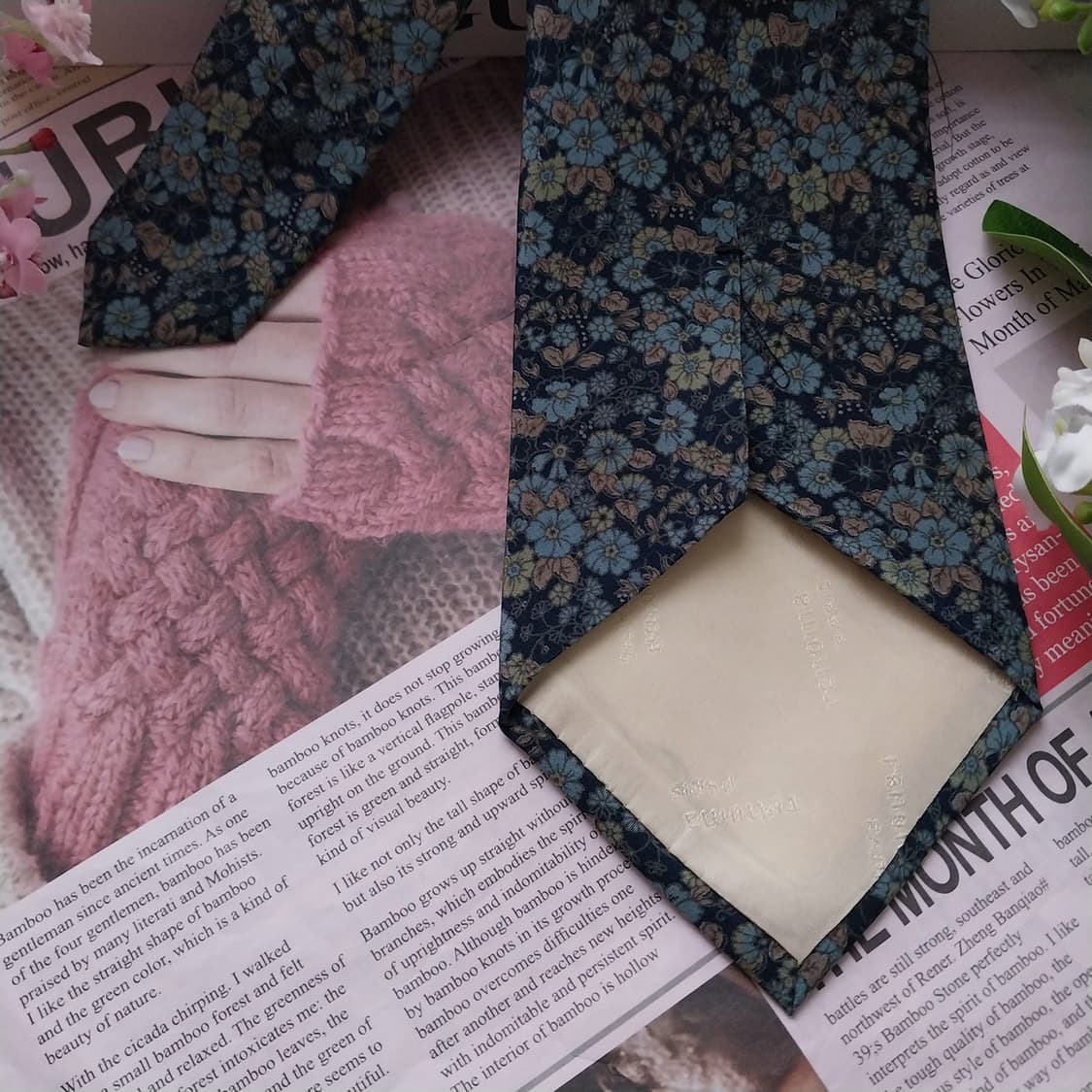 레노마 실크 네이비 플라워 패턴 넥타이 8.7cm A+등급 K1621 상품이미지7