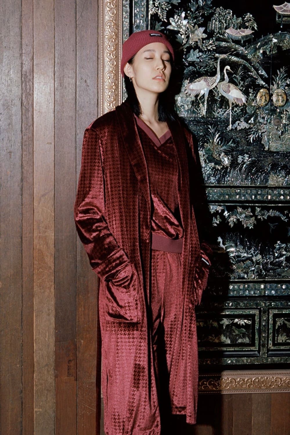 Hound‘s Tooth Velvet Pant (Red) 상품이미지1