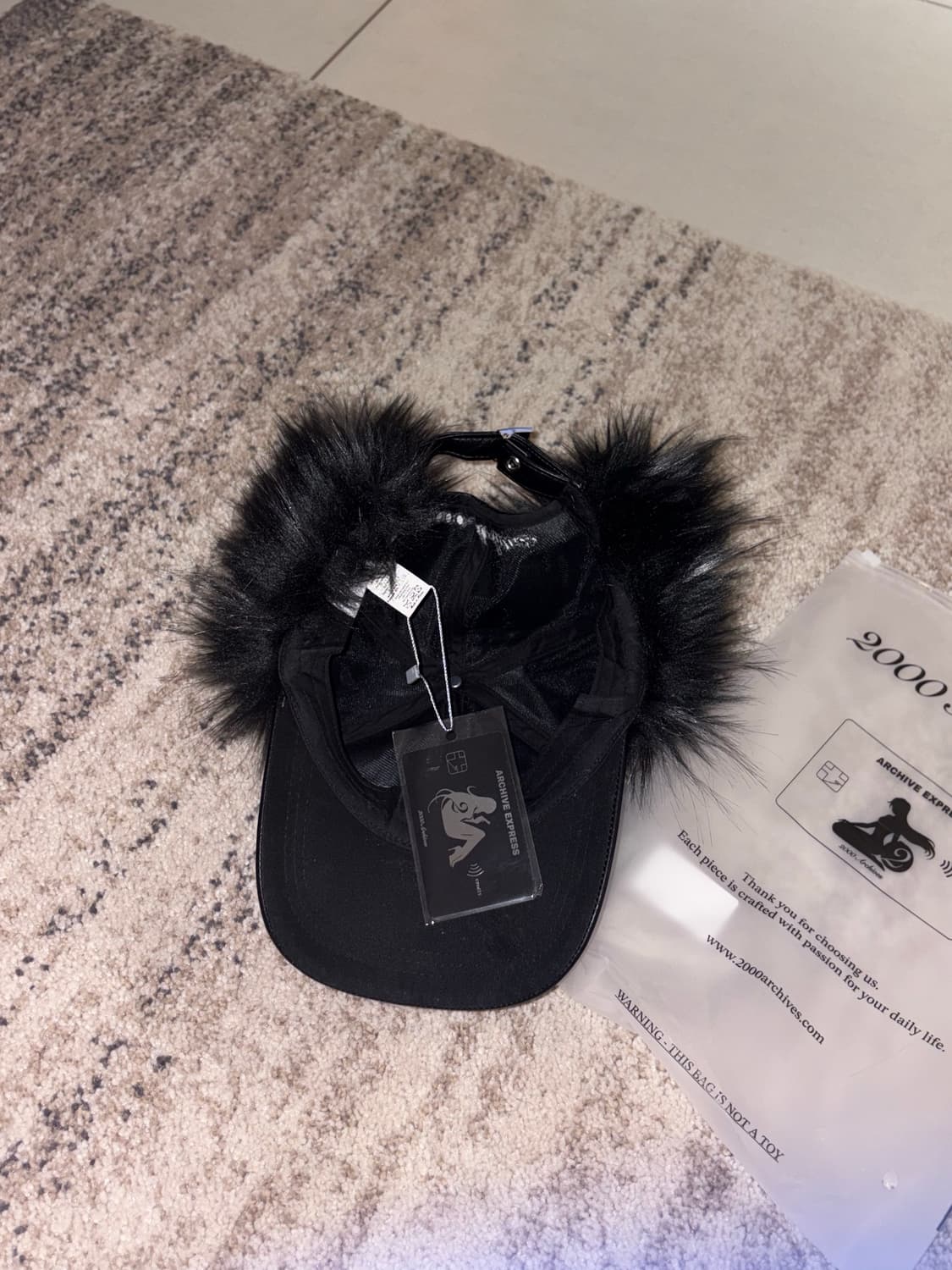 2000아카이브 퍼 이어플랩 레더 블랙  상품이미지2