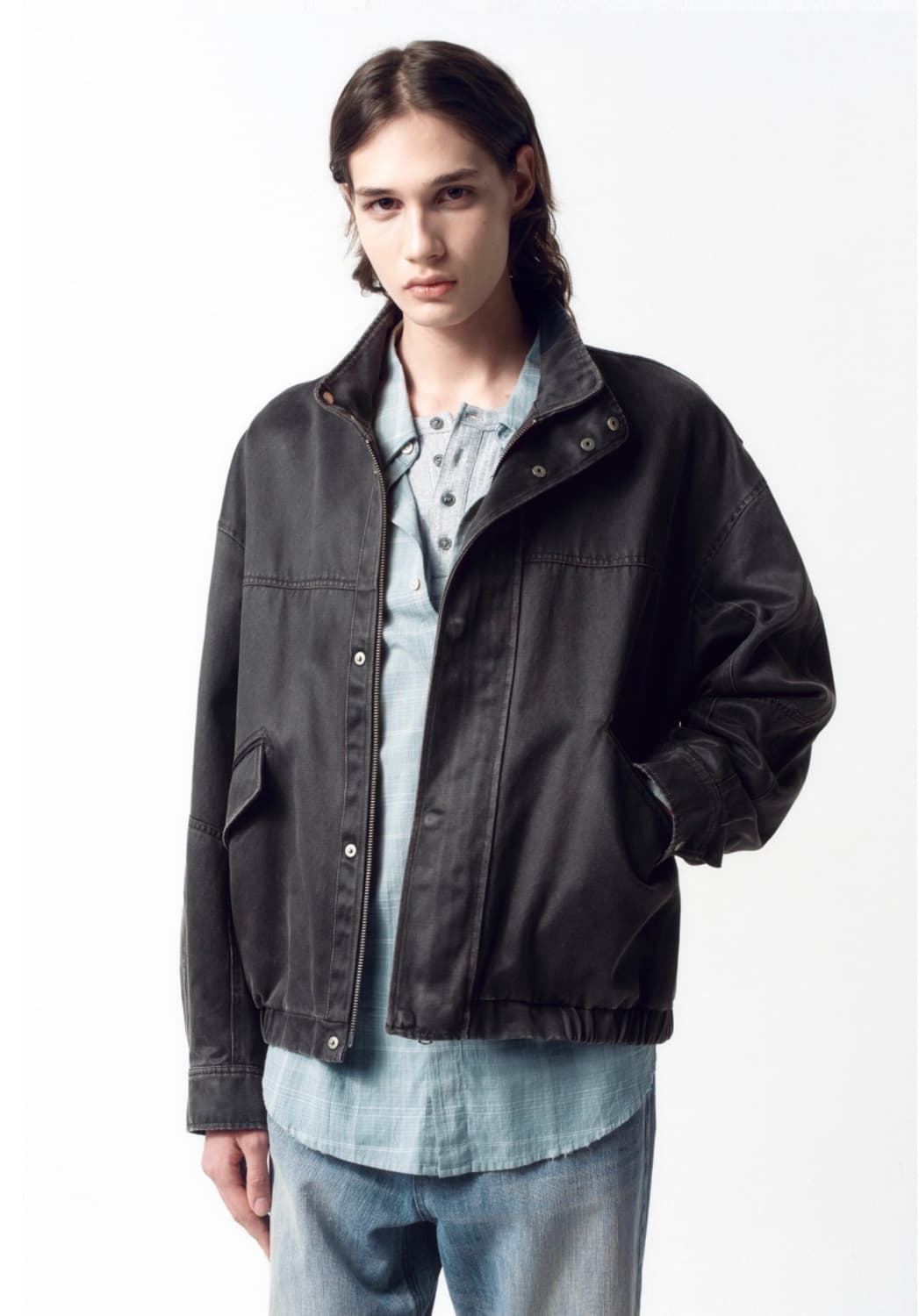 인사일런스 워시드 포우 레더 점퍼 차콜 M 상품이미지1