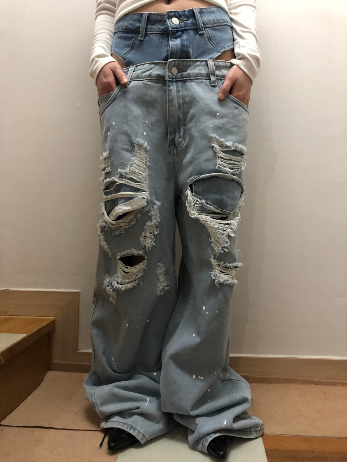 빈티지 데님 펑크 디테일 팬츠 상품이미지9