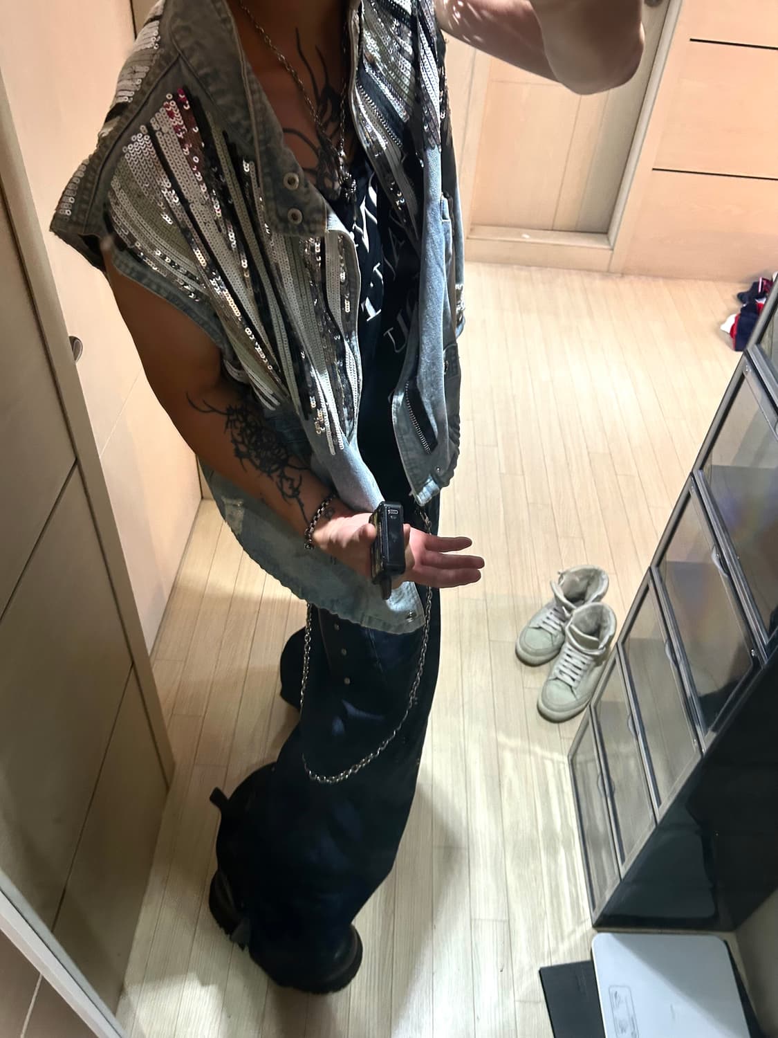 Spangle Detail Over Denim Vest 상품이미지4