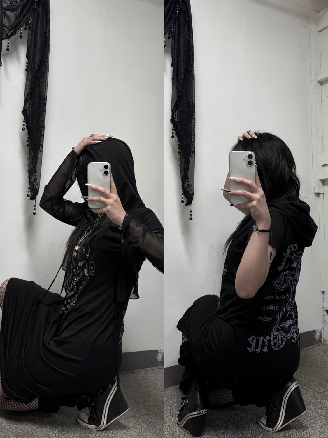 00s 고스펑크 해골&십자가 큐빅 롱 원피스 상품이미지2