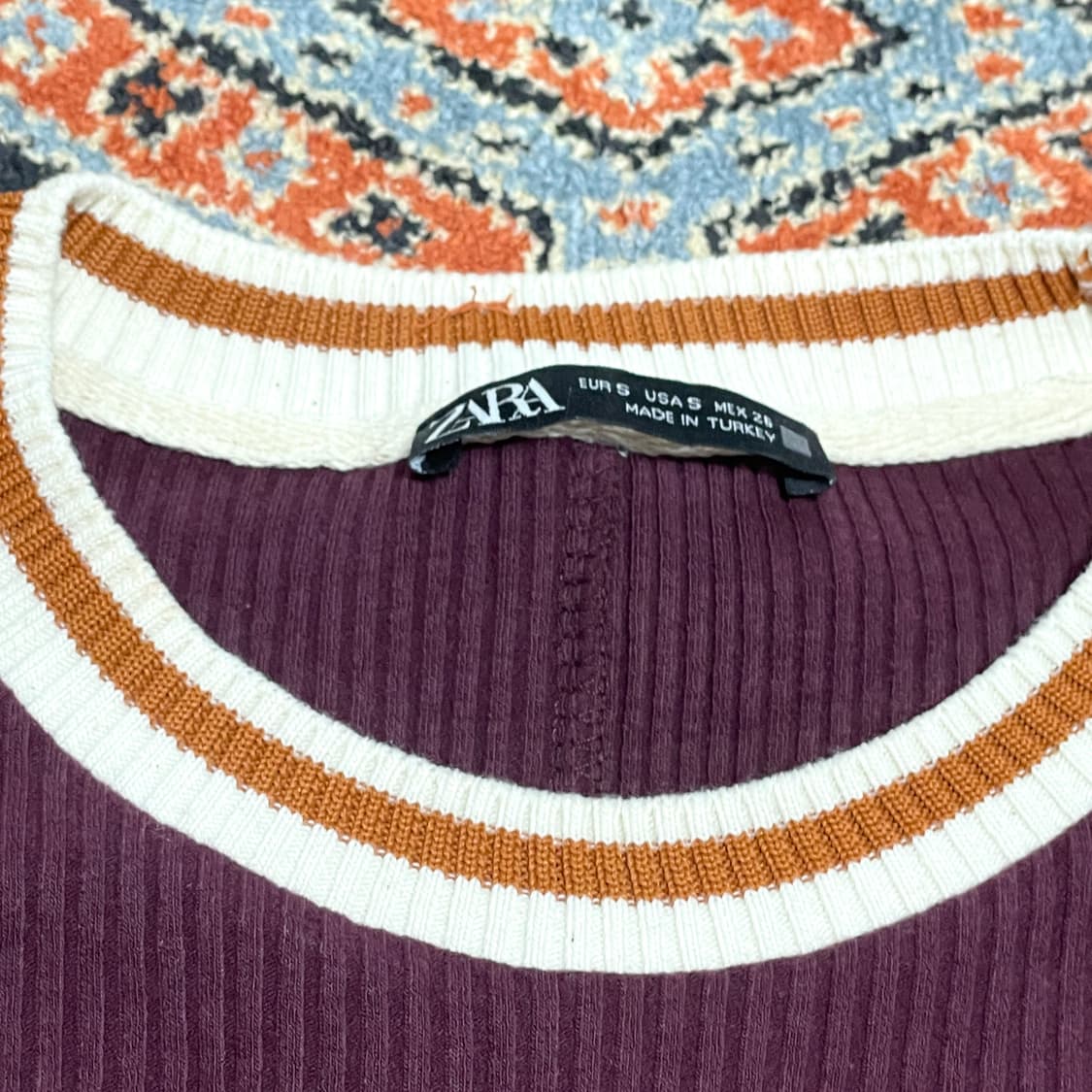 자라 뉴욕로고 버건디 링거티 골지 롱 원피스 여성S 상품이미지5