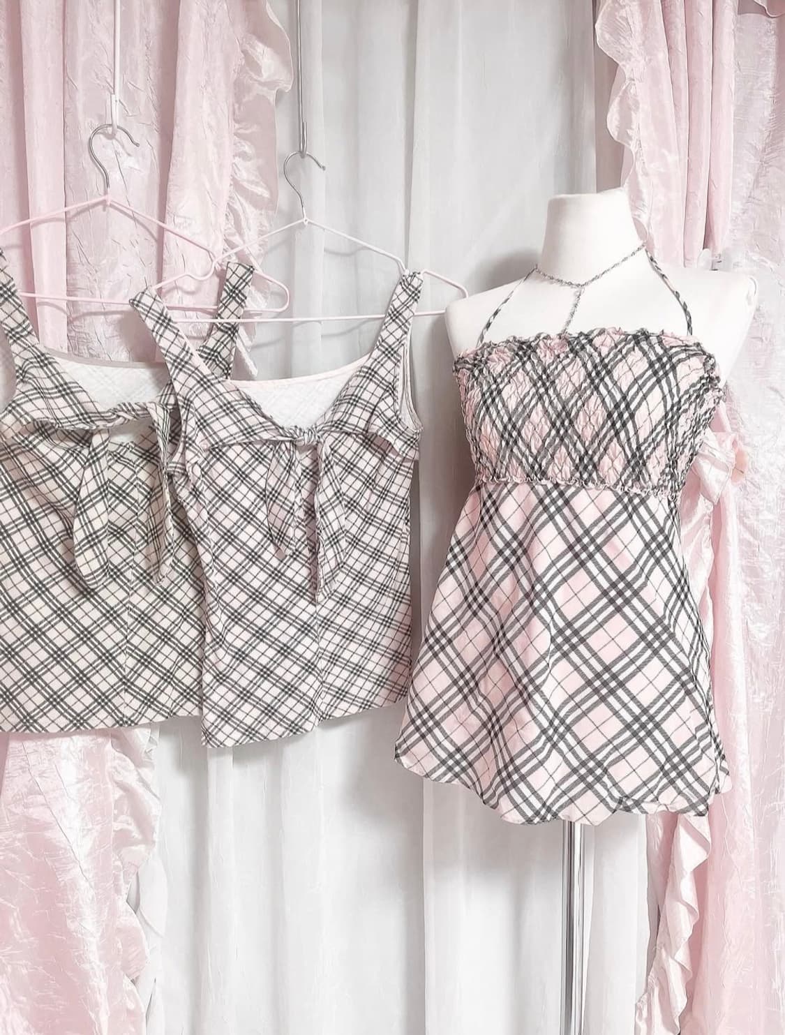 빈티지 버버리 블루라벨 노바체크 딸기우유 핑크 나시 슬리브리스 상품이미지3