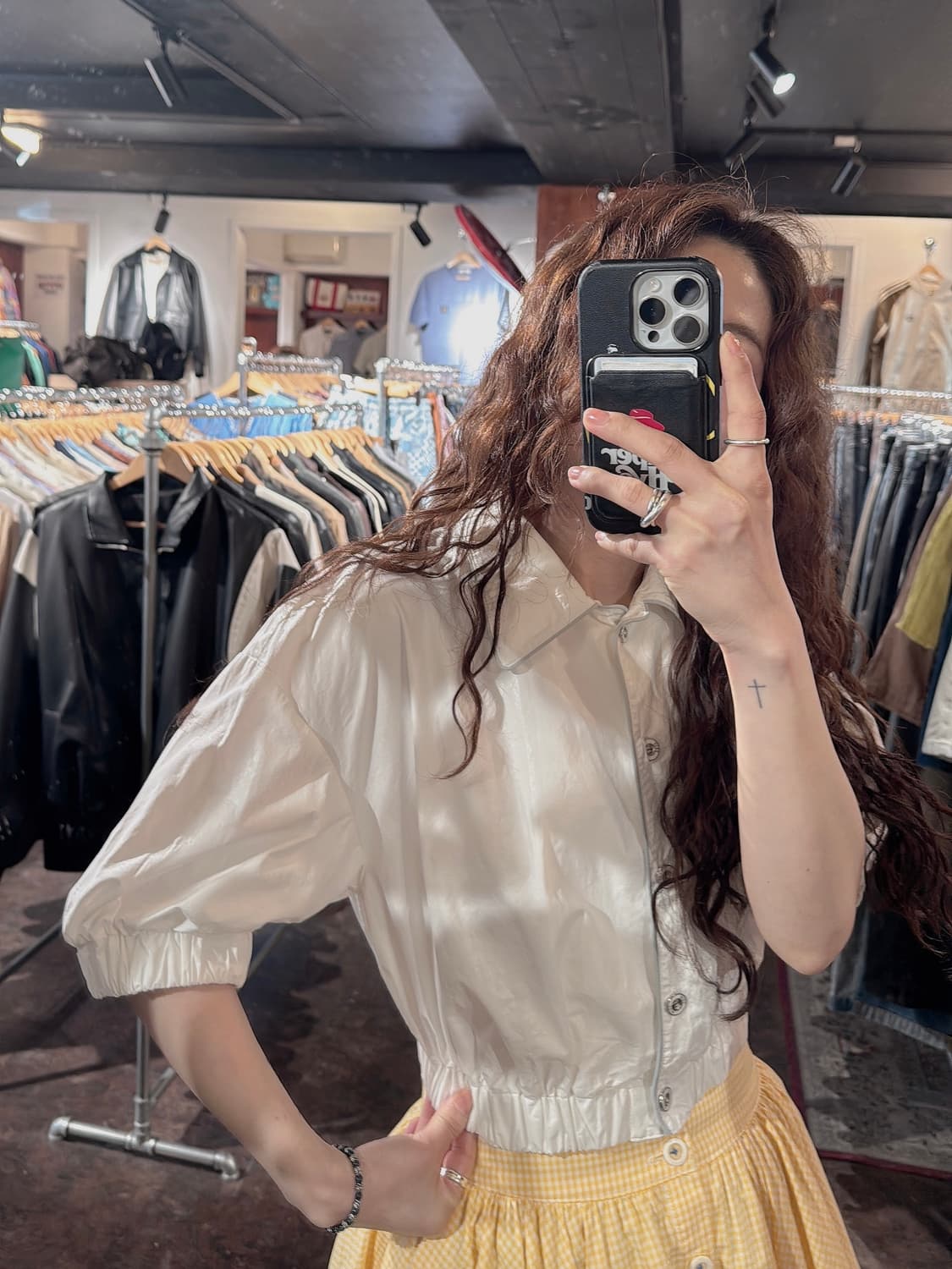 GROVE 그로브 스토어 크롭 코팅 스모크 셔츠 로린 블라우스 F 상품이미지2