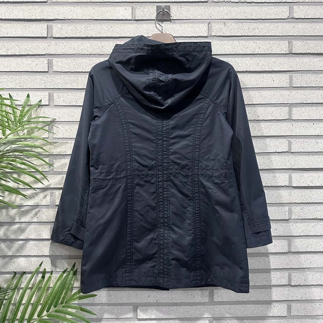 USA VINTAGE 후드 미디 자켓 래글런 허리 스트링 디테일 네이비 상품이미지2