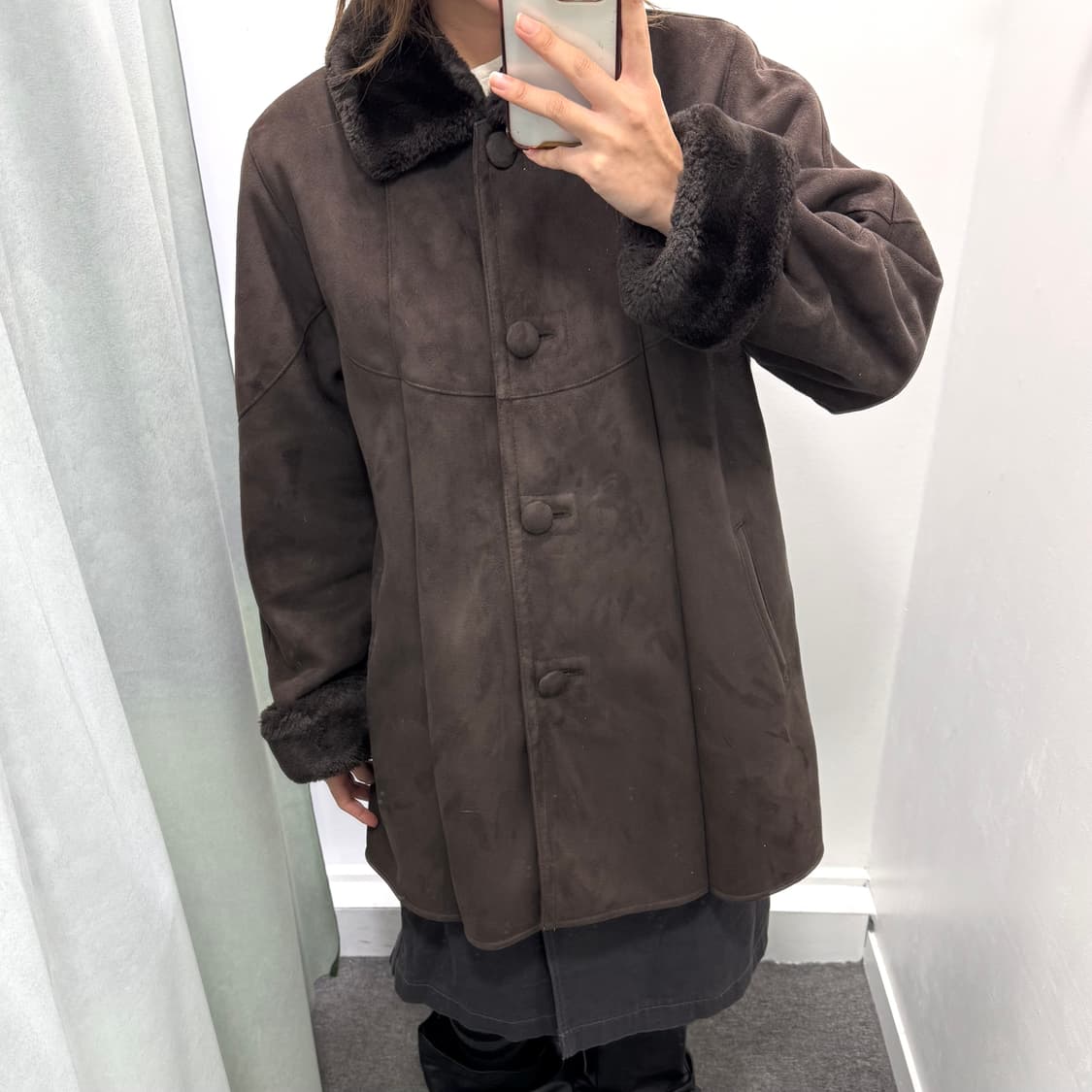 브라운 스웨이드 하프 무스탕 상품이미지2