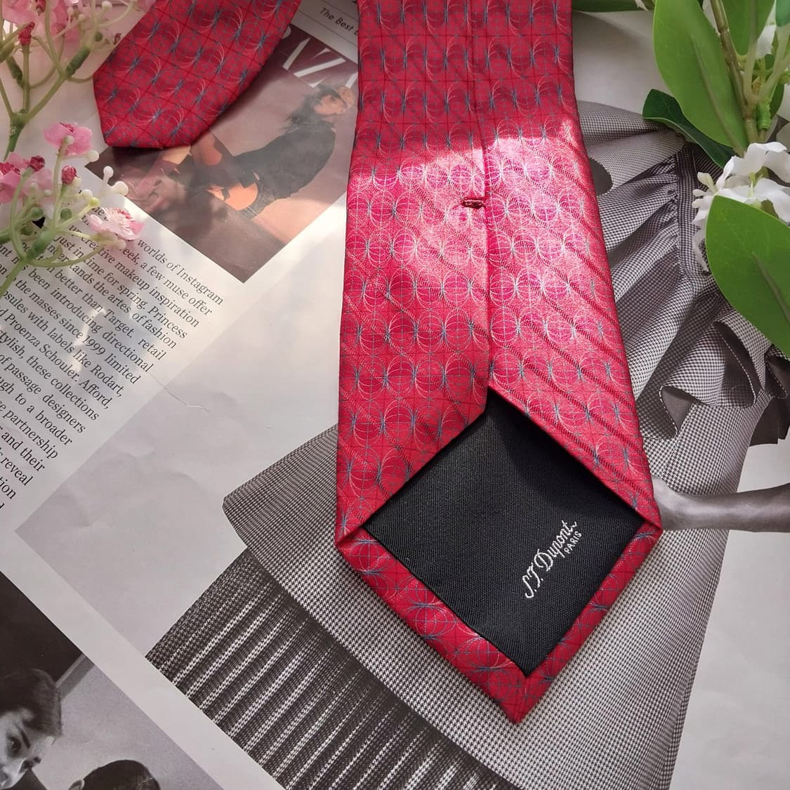 듀퐁 실크 레드 기하 패턴 넥타이 8.6cm A+등급 K1974 상품이미지6