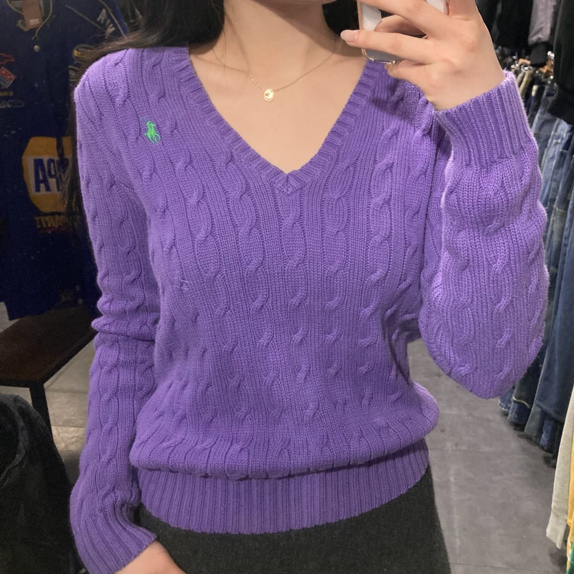 [IM]  폴로 랄프로렌 스포츠 케이블 브이넥 니트 퍼플 상품이미지5