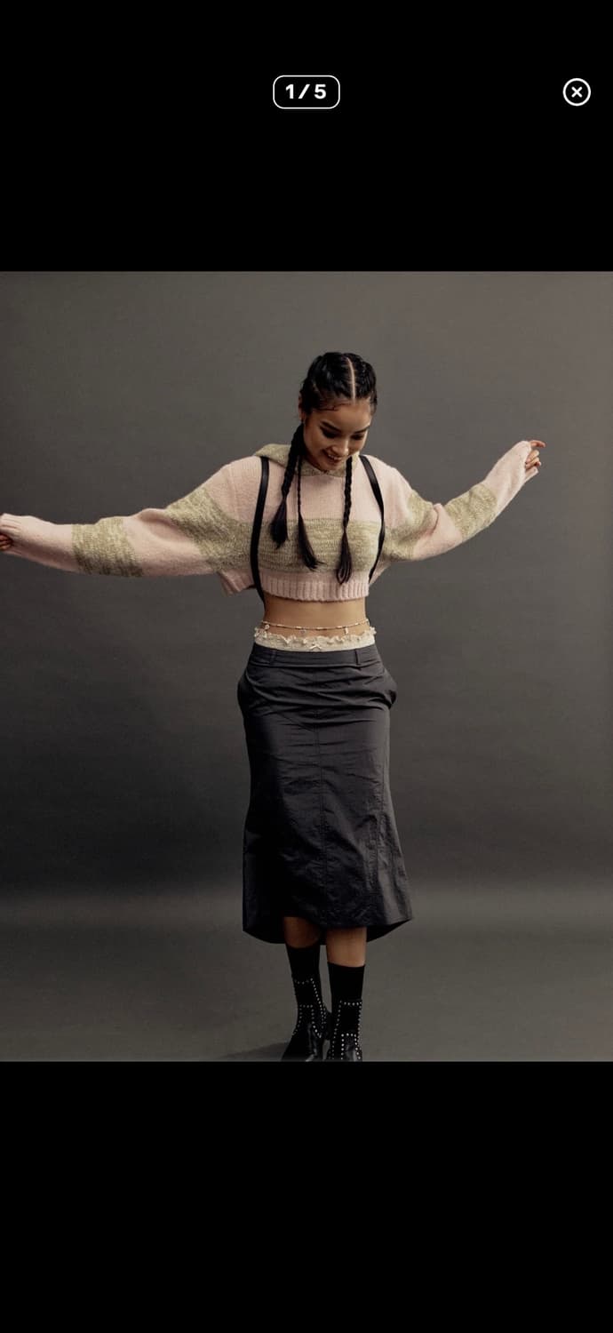 쓰리타임즈 스트라이프 크롭 후드 니트 상품이미지5