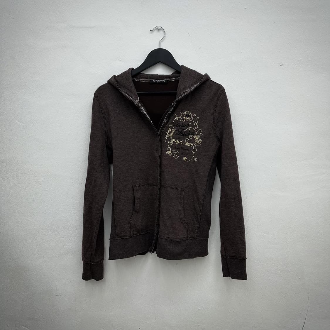 brown y2k emboridery snap hoodie 상품이미지3