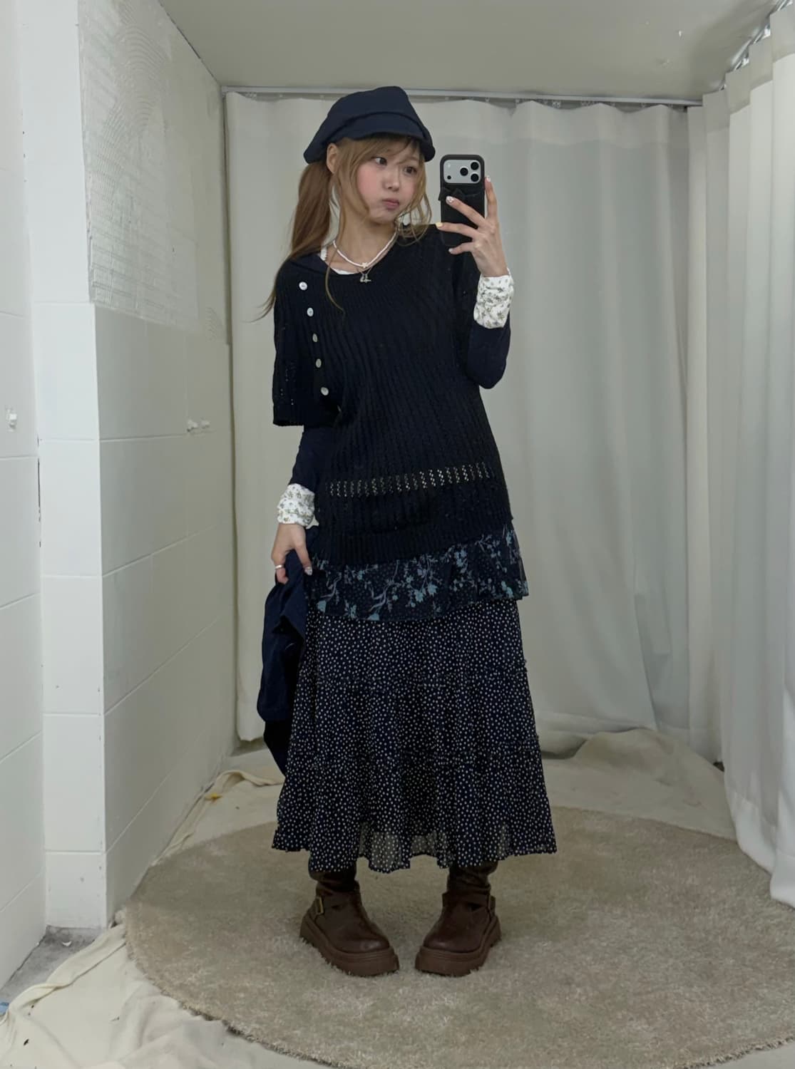 네이비 너드 하구미 모리걸 레이어드 코디세트 상품이미지2