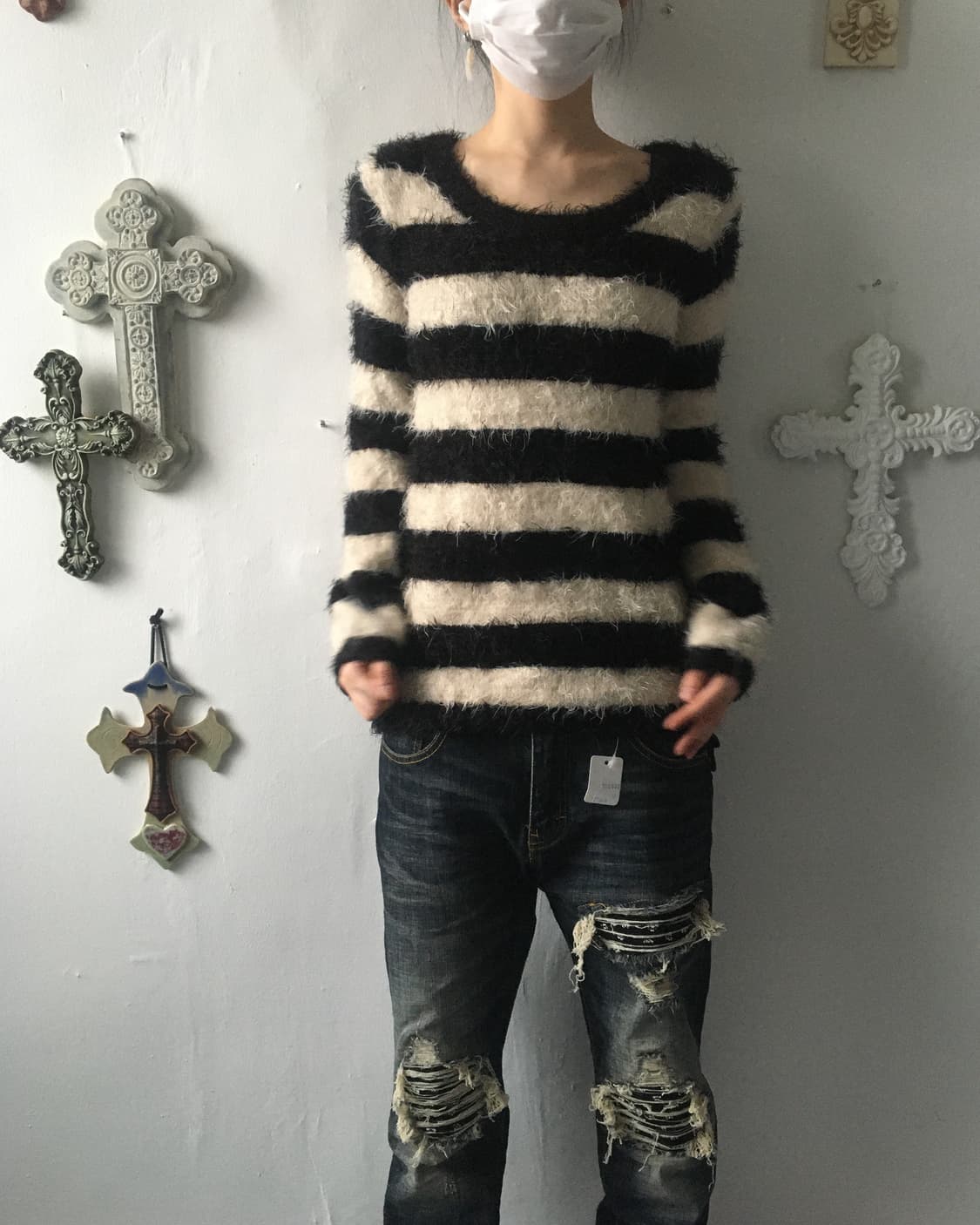 Stripe pattern fluffy knit 상품이미지1
