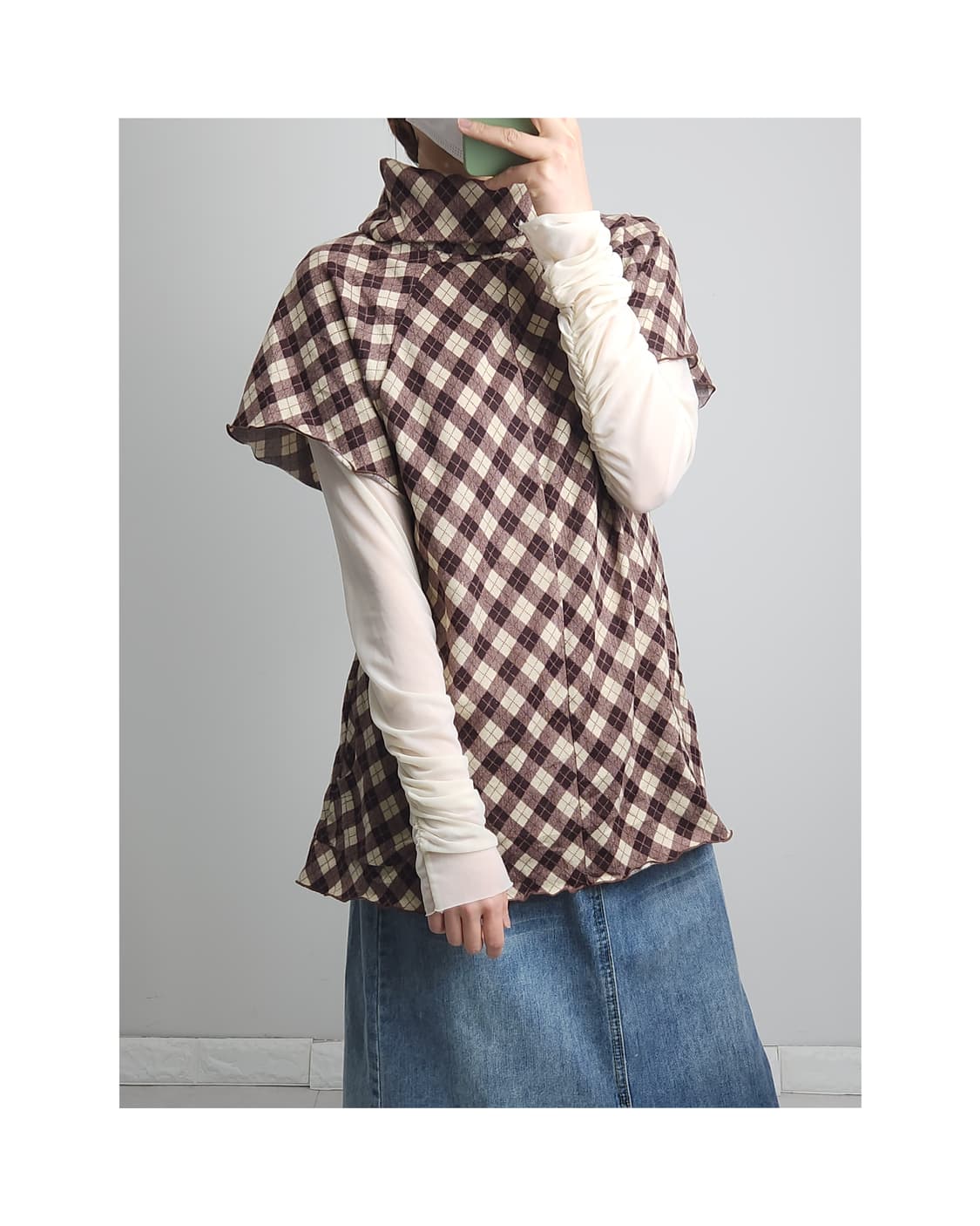 반소매 체크 탑 상품이미지1