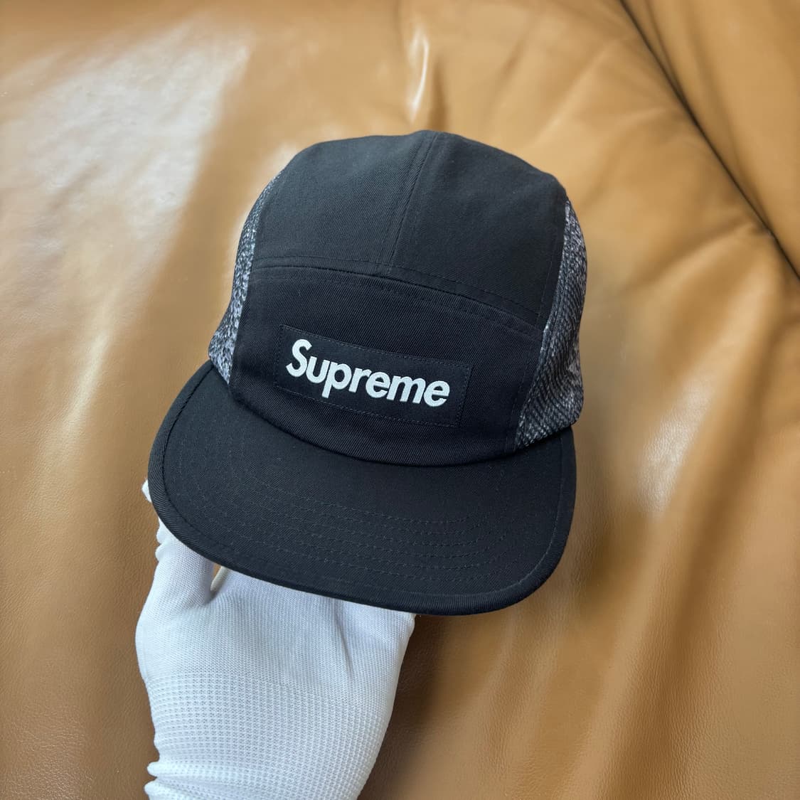 슈프림 캠프캡 모자 박스로고 스네이크 워시드 블랙 상품이미지2