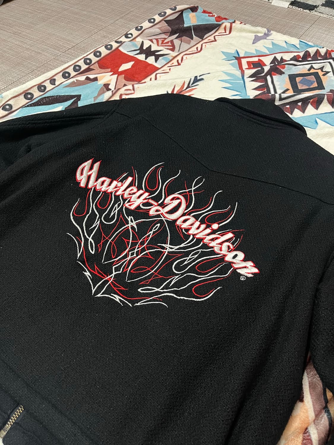 00‘s 할리 데이비슨 플레임 엠브로이더리 블루종 자켓 상품이미지4