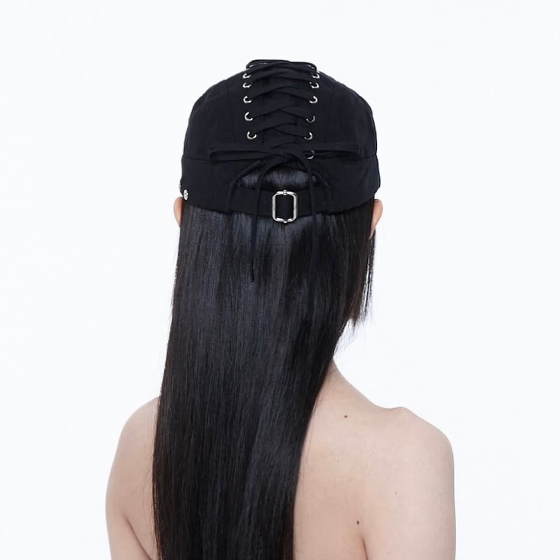 yquici 이퀴시 아일렛 레이스 캡 블랙 상품이미지8