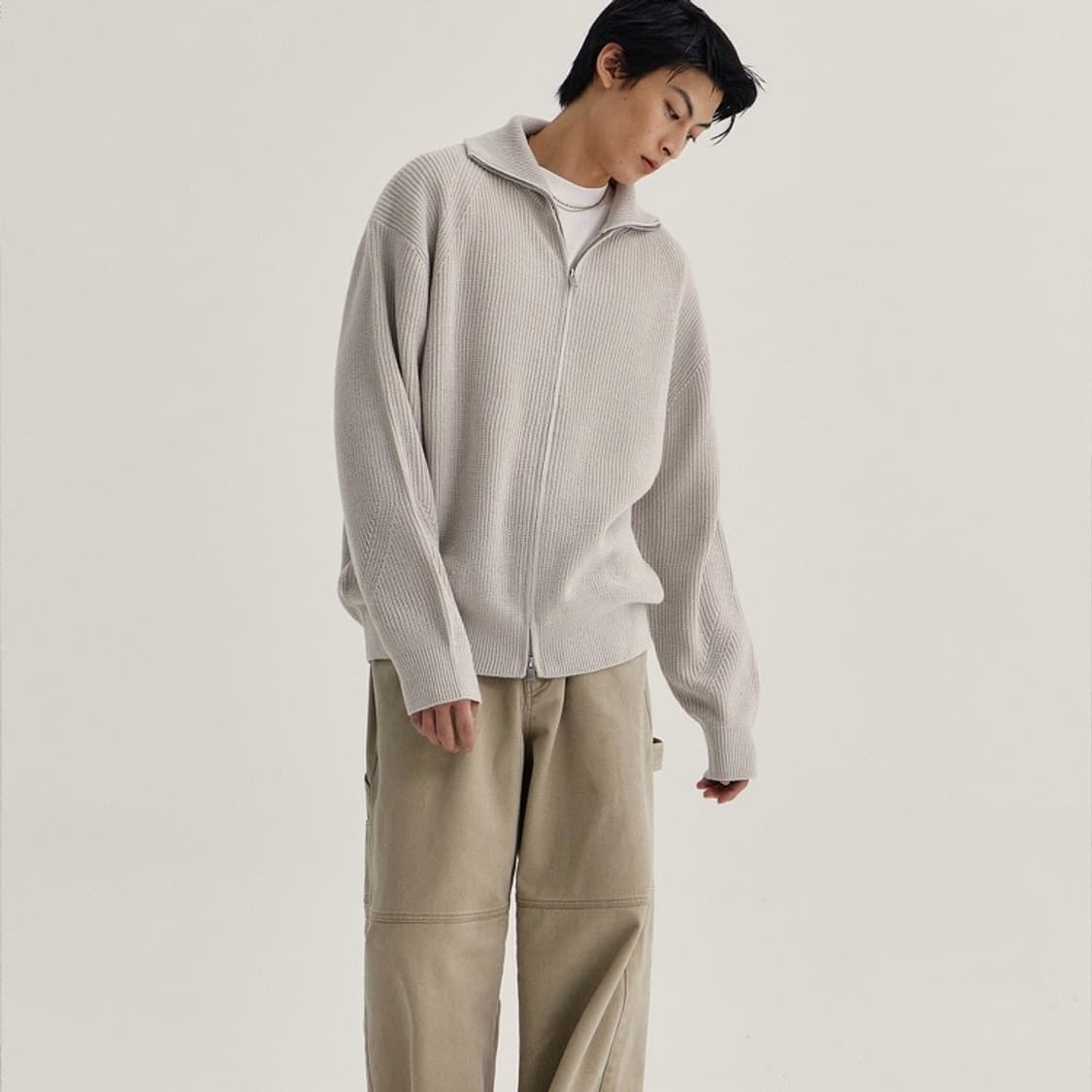 키뮤어 워셔블 하찌 2-WAY 집업니트 가디건 아이보리 상품이미지2