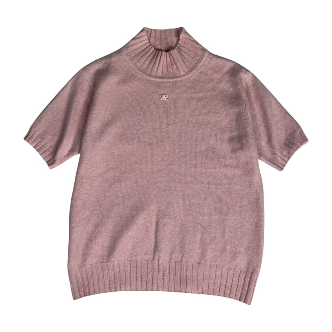 [Courreges] 꾸레쥬 하프넥 캐시미어 핑크 반팔 니트 상품이미지1