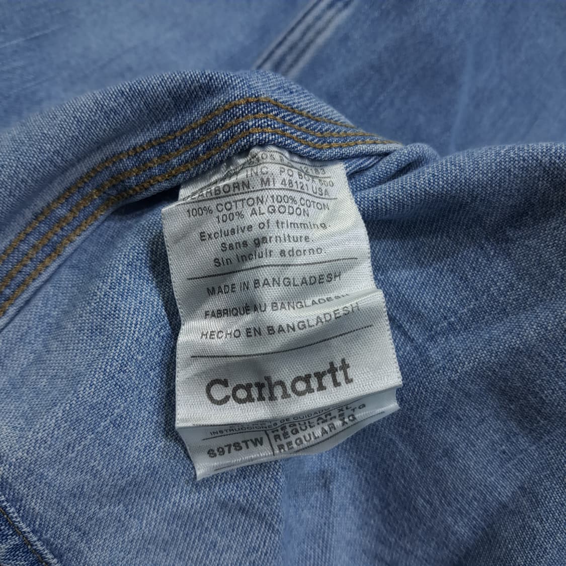 CL233 XL 칼하트 00s 스톤워시 연청 데님셔츠 남방 상품이미지5