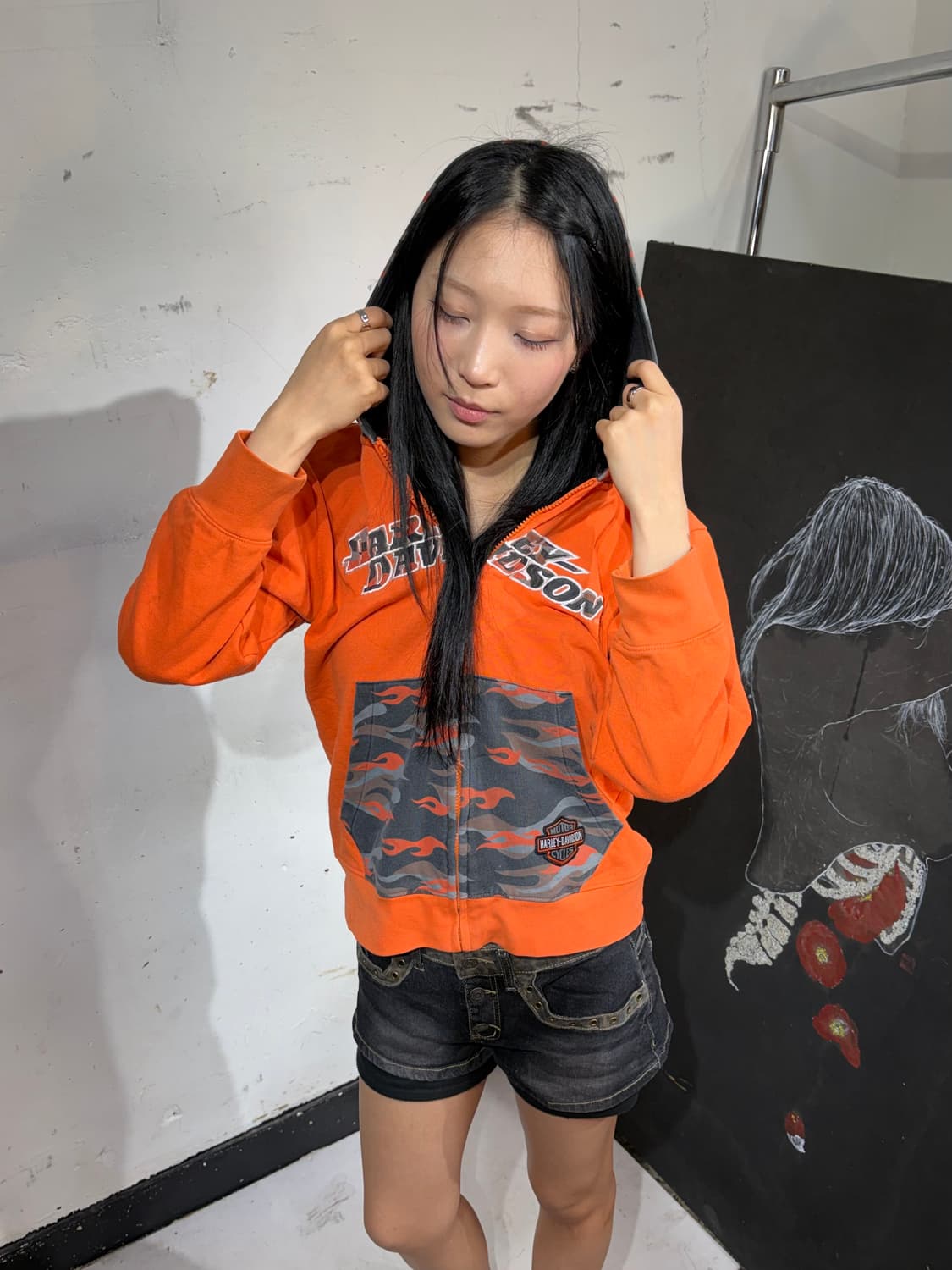 할리데이비슨 오렌지 카모 후드 집업 os 상품이미지3