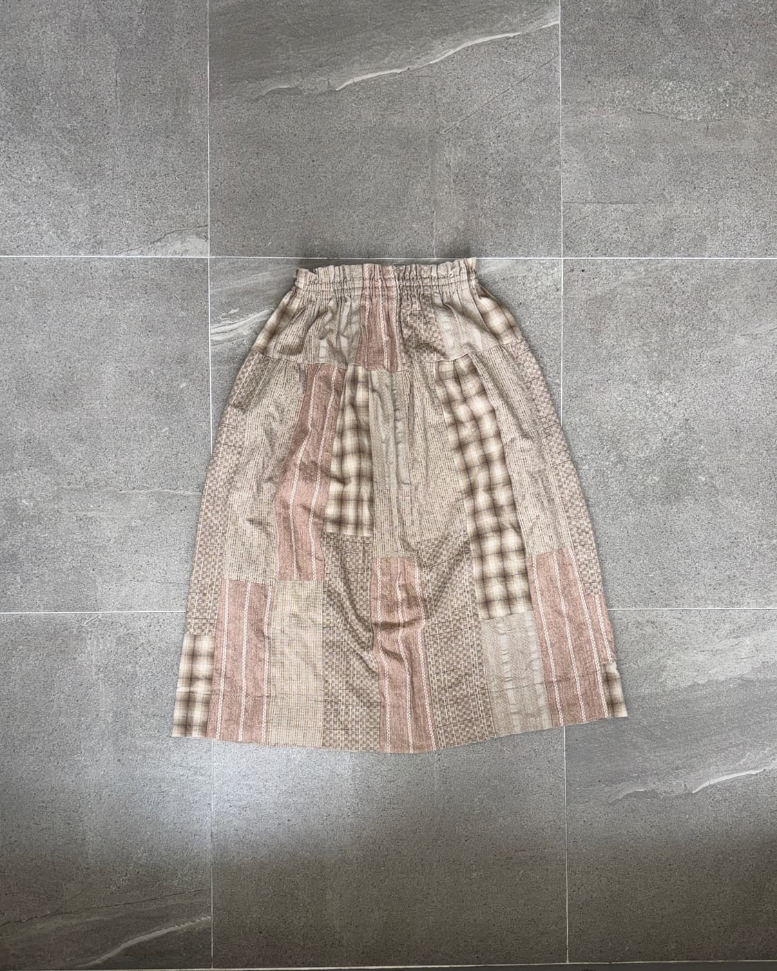 Pink beige check patchwork banding skirt 상품이미지1