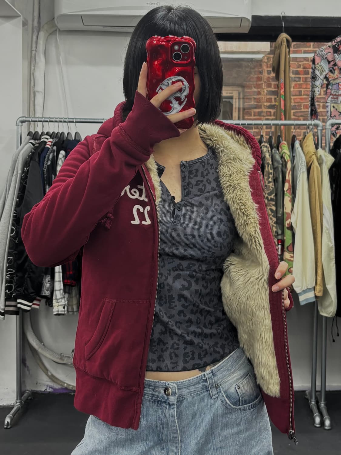 홀리스터 버건디 후드집업 상품이미지2