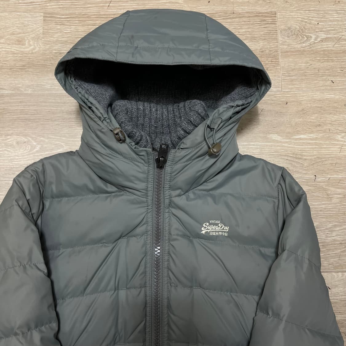 슈퍼드라이 덕다운 니트 스웨터 립 후드 패딩 점퍼 [그레이] S/90 상품이미지2