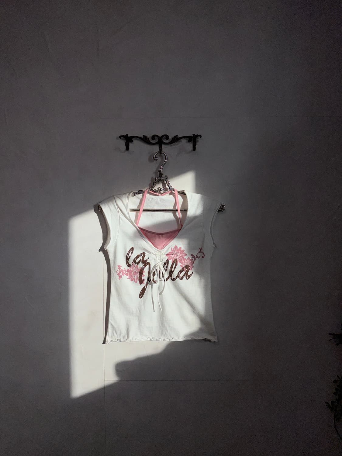 Pink brown lettering halter layer half t 상품이미지2