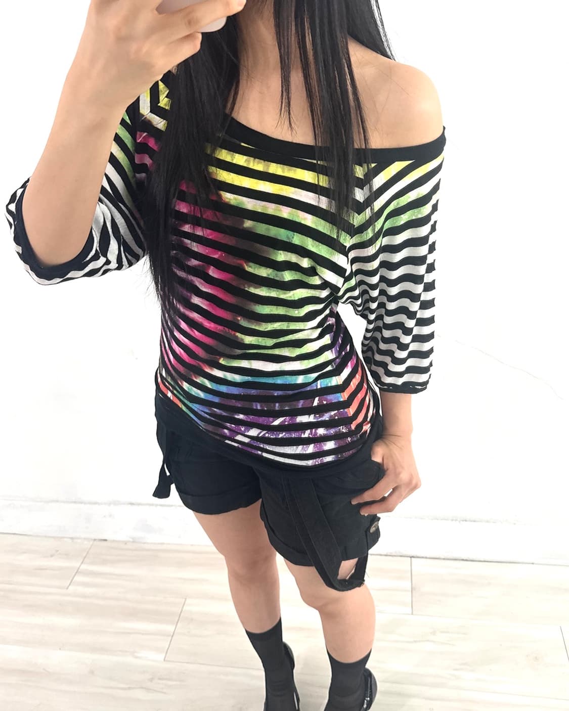 Y2K Galaxy Stripe Batwing Top 상품이미지6