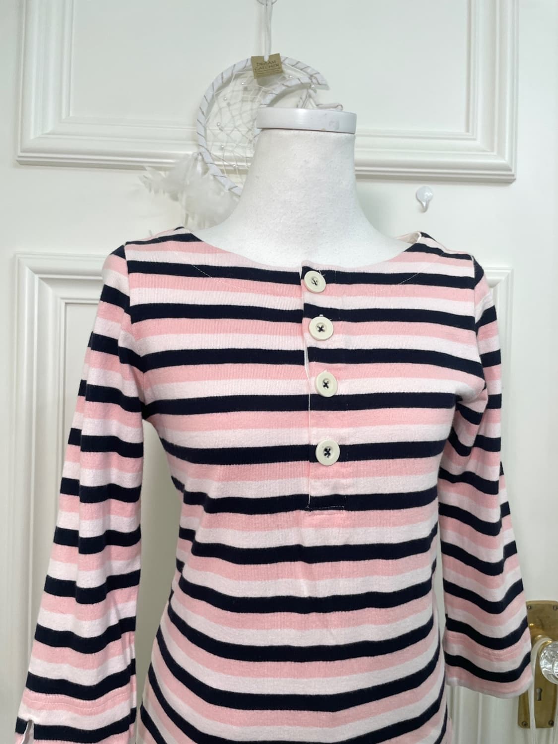 pink stripe button point cotton top 상품이미지5