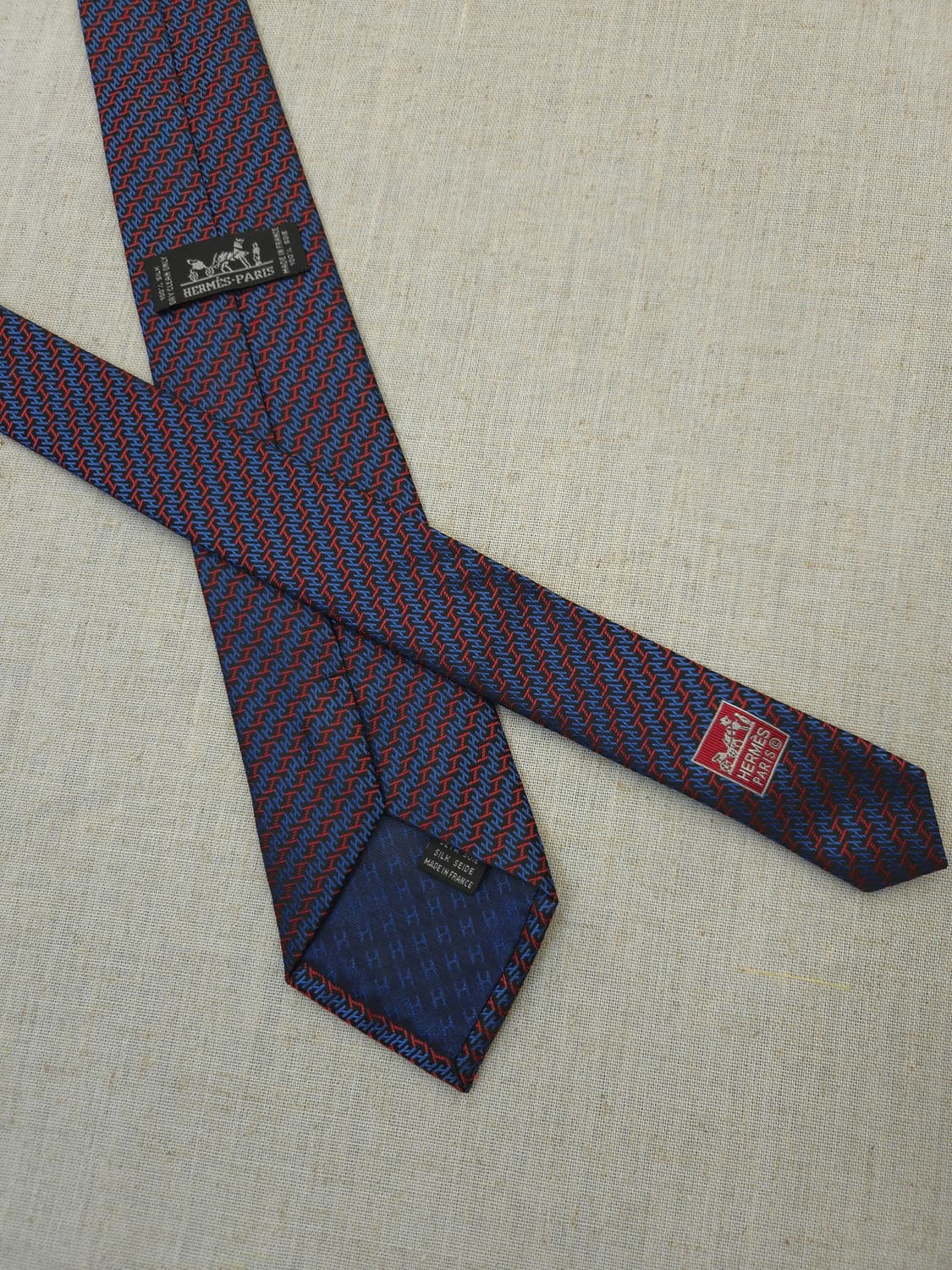 에르메스 네이비/레드 H 로고 실크 넥타이 상품이미지4