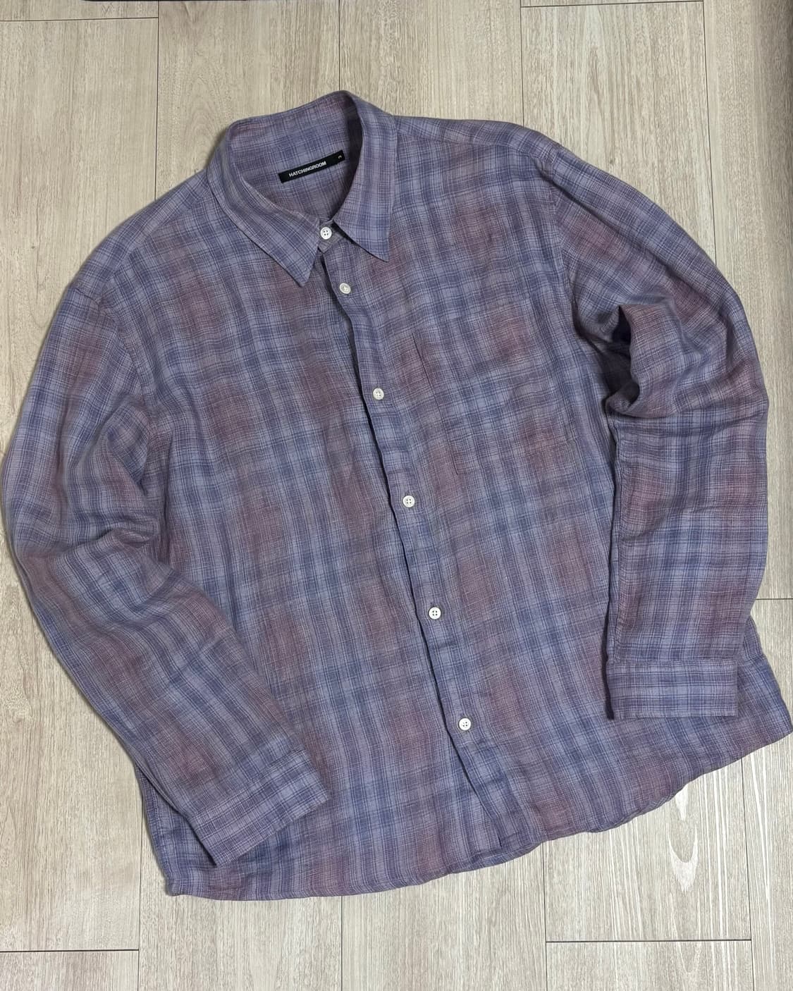 [3]해칭룸 뮤지엄 셔츠 린넨 체크 퍼플 상품이미지3
