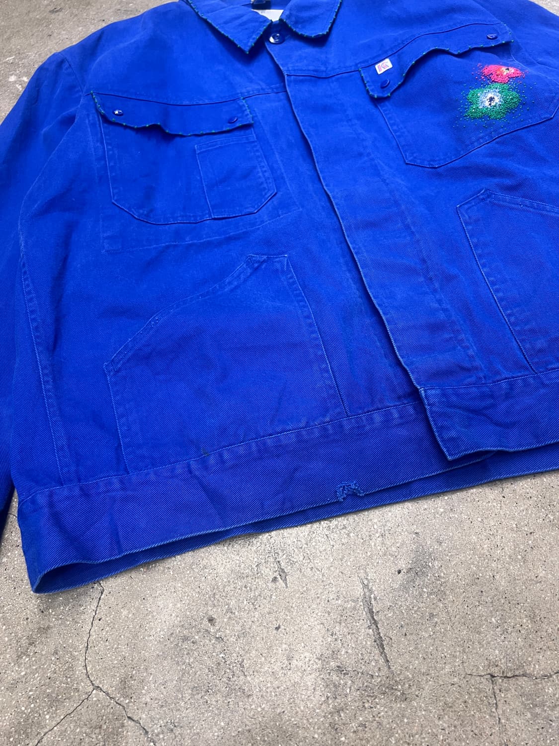 빈티지 프렌치 블루 워크자켓 핸드메이드 자수 상품이미지4