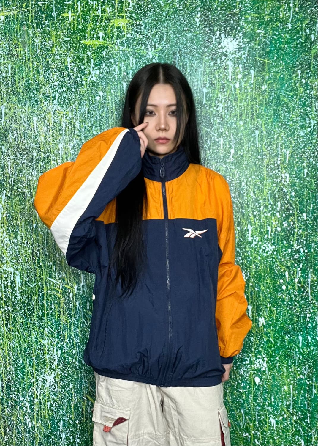 리복 오렌지 네이비 바람막이 자켓M 상품이미지1