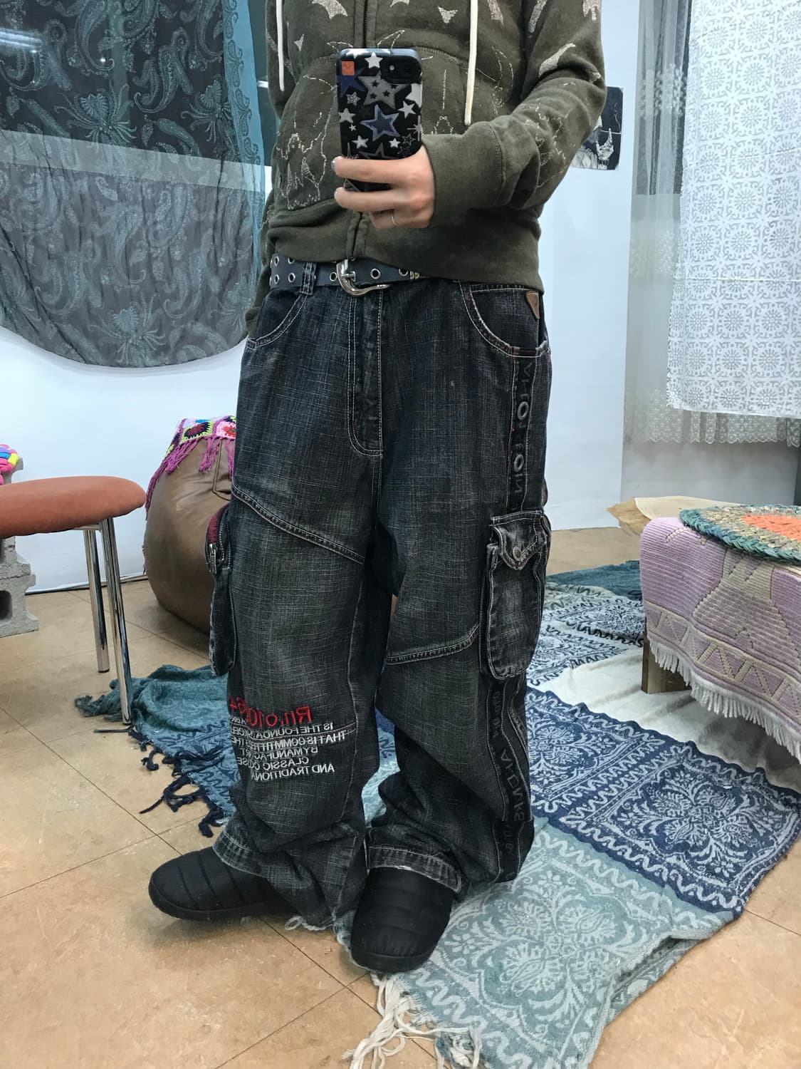 아카데믹스 워싱 신치백 흑청 카고팬츠 상품이미지1