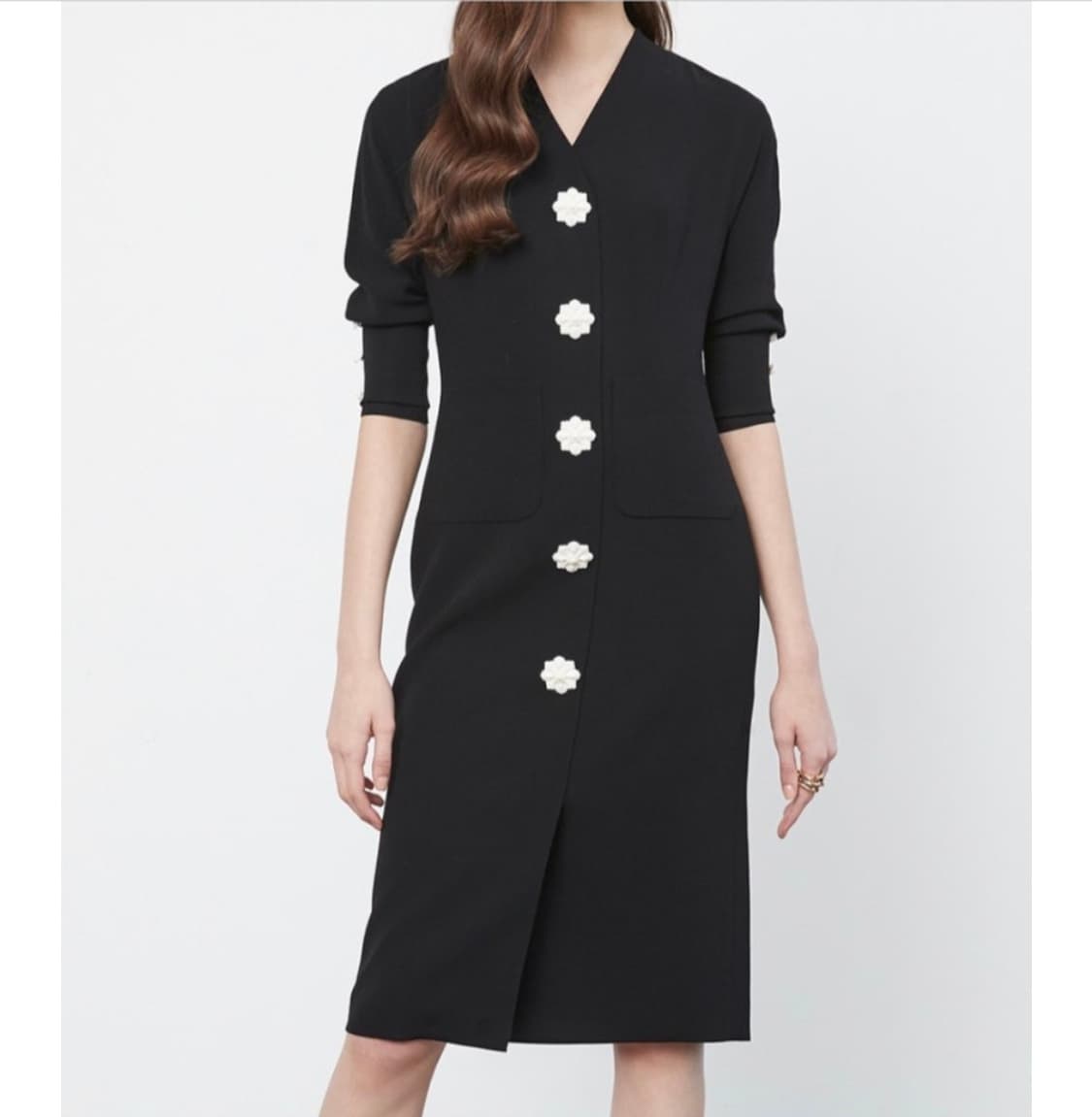 [55]미샤 브이넥 플라워 버튼 원피스 상품이미지1